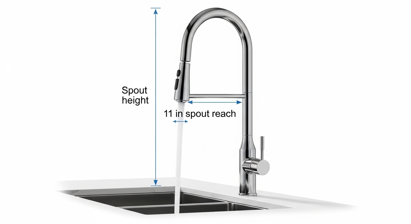 11 spout reach kitchen faucet