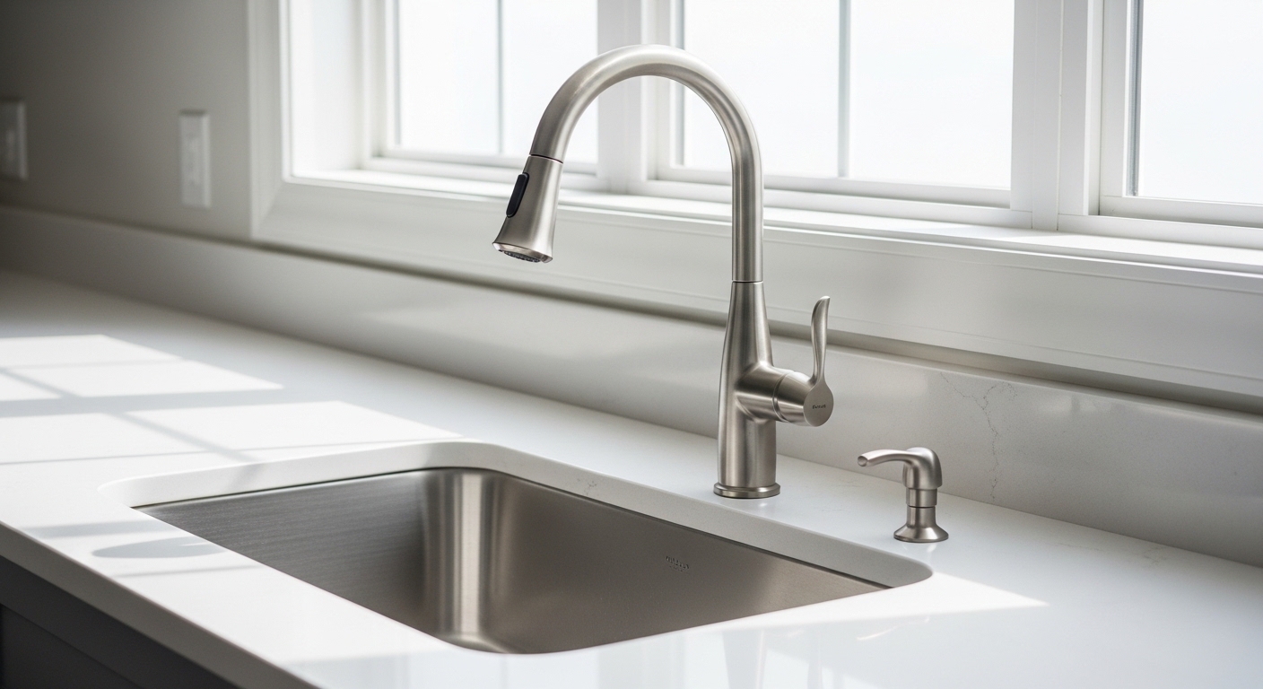 brushed nickel faucet kitchen moen